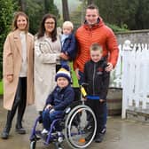 Anna Corry of Blossomingbirds is pictured with Andrene and Graham Rennie of The Big C Foundation, sons Zak (age 1) and Lewis (age 6), and Jack McClenaghan (age 3) as the families join forces to drive a fundraising campaign to purchase wheelchairs to help children living with cancer. The initiative is in honour of Andrene and Graham’s son Callum (age 3) who passed away in May. 
 
