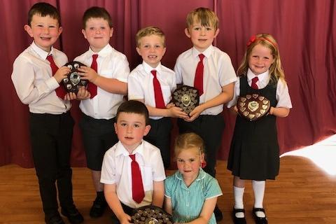 Pictured are prize-winners from P2 at Donacloney Primary School near Lurgan, Co Armagh. Back Row: Aaron Beggs, Jack Craig, Elijah Lynas’s, Jonathan Morrow, Elise Bell. Front Row: Jack Baxter, Leah Rankin.