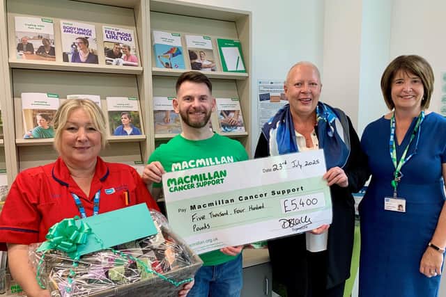 Macmillan Unit Ward Sister Angela Berry, Macmillan Relationship Fundraising Manager Aaron Nugent, Debby Black and Macmillan Health and Wellbeing Support Worker, Sally Irvine. Pic credit: SEHSCT