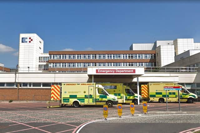 Ambulances outside the Emergency Department at Craigavon Area Hospital.