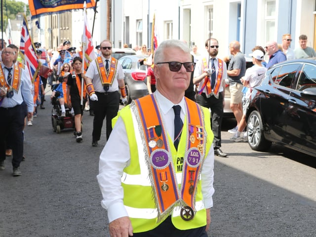 Ballymoney, Rasharkin, Cloughmills, Bushmills and Ballycastle were in attendance at the Twelfth demonstration in Ballymoney with a total of 43 Lodges and 22 bands.