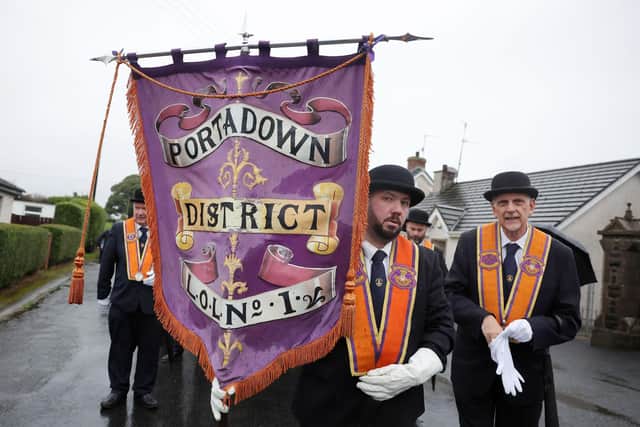 Press Eye - Belfast - Northern Ireland - 27th September 2026 Portadown Orange men form up at Drumcree Church before standing down after being told by the police the Garavaghy Road is not clear. Picture by Jonathan Porter/PressEye