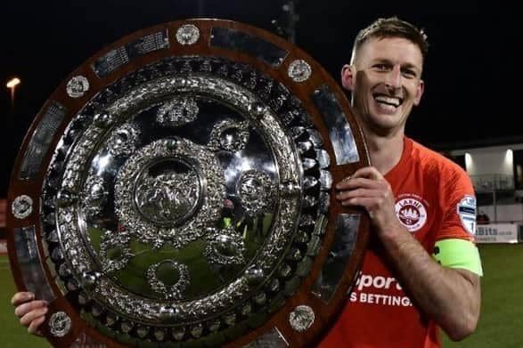 Jeff Hughes pictured after winning the Co Antrim Shield with Larne.  Credit: Pacemaker