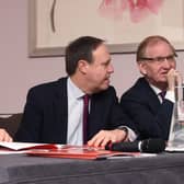 The former DUP deputy leader Lord (Nigel) Dodds and Lord Morrow the DUP party chair. They say: "It is obvious that the battle on the Irish Sea border is not over." Photo Colm Lenaghan/Pacemaker Press