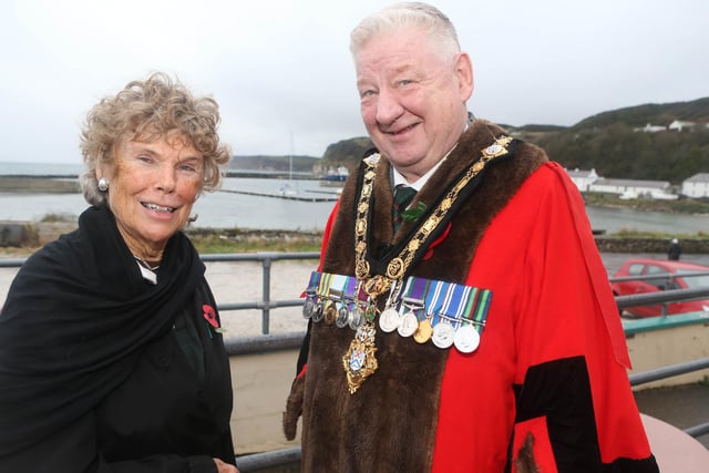 Baroness Kate Hoey with Mayor Steven Callaghan at the remembrance service, held in St Thomas Parish Church