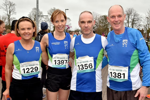 Pictured before Sunday's Portadown half marathon are members of Armagh AC from left, Fiona Kearney, Jacqueline Wright, Philip Russell and Declan Toal. PT11-216.