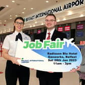 Over 300 jobs are on offer at Belfast International Airport as the airport hosts its biggest ever jobs fair this weekend in Belfast. Pictured left to right are: Paula Turner (Wilson James), Ryan Allsopp (Swissport) and Jaclyn Coulter (HR Manager at Belfast International Airport).
 