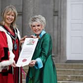 Gloria Hunniford is pictured with Lord Mayor of Armagh City, Banbridge and Craigavon Borough, Alderman Margaret Tinsley Picture:  Kelvin Boyes / Press Eye