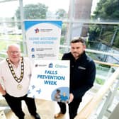 Mayor of Antrim and Newtownabbey, Councillor Neil Kelly and Home Safety Officer, Tom Durrant