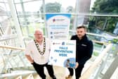 Mayor of Antrim and Newtownabbey, Councillor Neil Kelly and Home Safety Officer, Tom Durrant