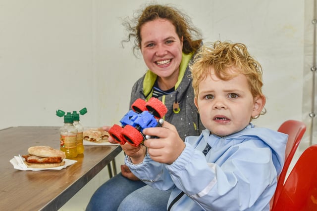 Dutch guests Celine and her son Fynn with his own truck enjoys the local hospitality at the Vintage Rally.