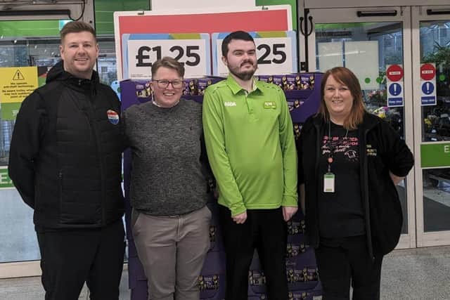From left, Jonathan Walker of Four G, Gemma Black, e-commerce manager, Lewis Morrow and community champion Sharon McBratney