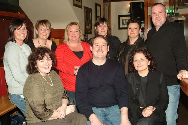 Organising committee pictured at the Night at the Races in aid of St Patrick's Primary School Portrush in the SpringHill Bar, back in 2008. Front, from left, Alice Rhodich, Sean McLaughlin and Ciara Ferris. Back row, Jennifer McLaughlin  Heather Donnelly, Dympna Kelly, Debbie Mitchell, Arlene McGill, and Kenny McCorriston. CR7-227KM