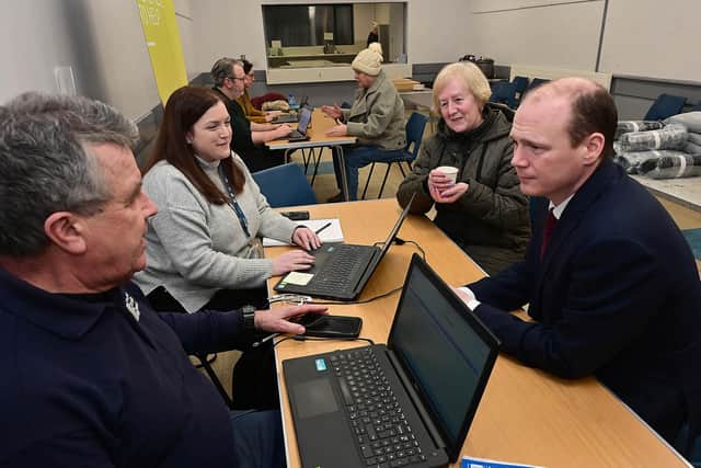 Communities Minister Gordon Lyons visits a Community Assistance Centre in Carryduff to pledge support for those most affected by Storm Éowyn. Photo: submited