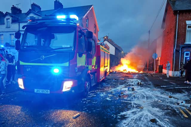 The scene in Ballymena town centre on Monday night. Picture: Pacemaker