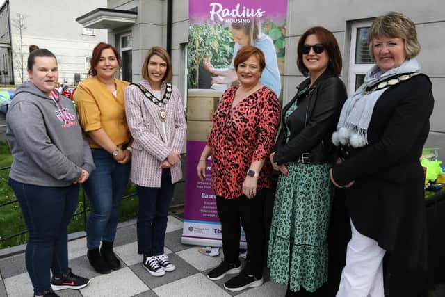 Mid Ulster Council Chairperson Cllr Cora Corry and Vice Chair Cllr Frances Burton picturd at Earls Court in Dungannon whose residents were took part in a spring cleaning and planting event to help brighten up the local area. They were supported by Radius Housing.