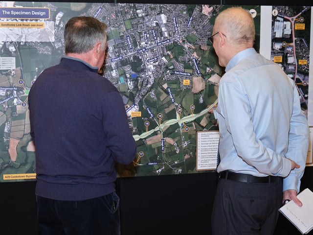Viewing the plans of the Cookstown Bypass scheme.