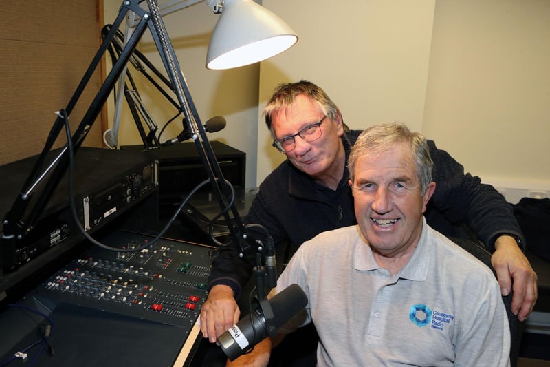 Mervyn McKay and Rodney Magee pictured in the Causeway Hospital Radio studio.
