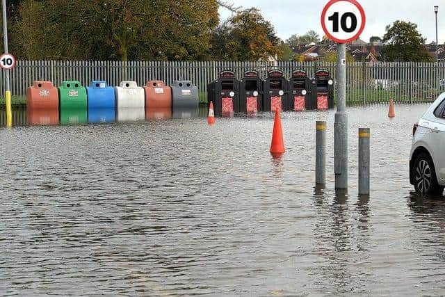 Tesco's car park in Portadown was partially flooded in October when the River Bann bursts its banks. Picture: Tony Hendron