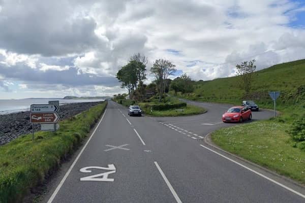 The Coast Road in Glenarm is currently closed to traffic in the vicinity of the Drumnagreagh Road.  Photo: Google maps
