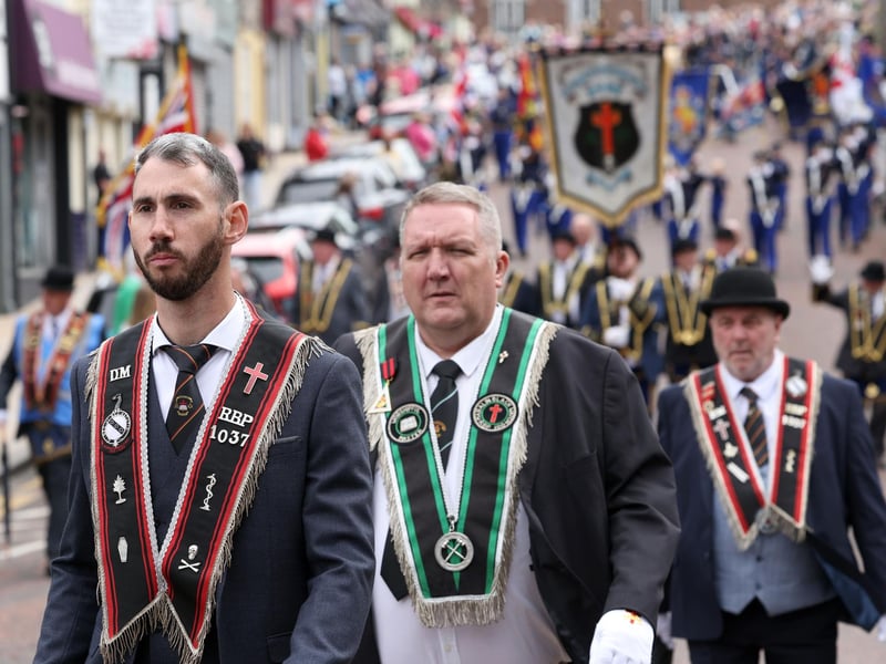 On the march during the parade on Saturday.