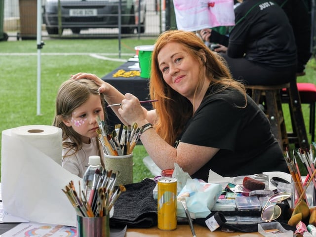 A little girl has her face painted at the Lurgan Against Racism 5-a-side tournament and fun day at Knockramer Park.