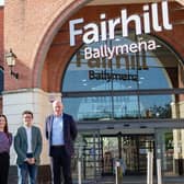 Tanya McKeown, TDK;  Ryan Walker, Magmel (Ballymena) Limited, and Mark Thallon, TDK pictured at the Fairhill Shopping Centre, Ballymena.  Photo: Rapid Agency
