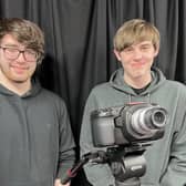 UAL (University of Arts London) Level 3 Creative Media Production students Callum Walsh (17) and Jack Kelly (17) prepare for NICMA at SERC.