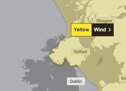 The Met Office has put a yellow weather warning in place for wind across Northern Ireland until 3pm on Thursday. Picture: Met Office
