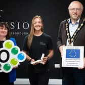 Pictured left to right is Martina Crawford, Chief Executive Officer at Lisburn Enterprise Organisation Ltd, Kayleigh Jess, Owner of Fit Physio Hillsborough and Councillor Andrew Gowan, Mayor of Lisburn & Castlereagh City Council. Pic credit: Lisburn & Castlereagh City Council