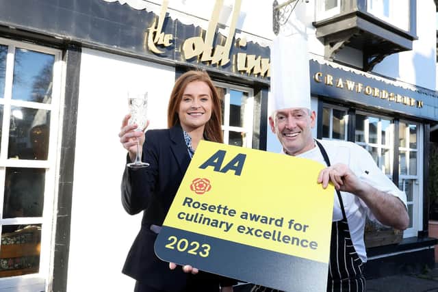 The Old Inn, Crawfordsburn, part of Galgorm Collection, has achieved AA 4-Star Silver status and been awarded a prestigious AA Rosette for Culinary Excellence 2023. Pictured are Charlotte McClean, hotel manager at The Old Inn and the hotel's restaurant’s executive chef Gavin Murphy.