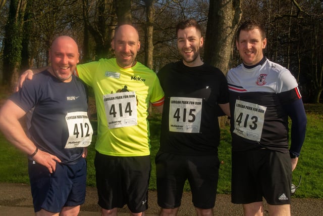 Pictured before Sunday's Lurgan Park Fun Run are from left, Brian Mallon, Andrew McArdle, Niall Devlin and Stephen Hughes. LM10-203.