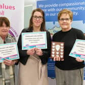 Ballymoney Homecare workers Donna Jackson and Lauren Walker who were joint highly commended in the Championing Social Care Values category along with overall winner Jean McAllister.