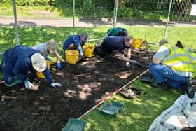 Volunteers at work during the first day of the CAPNI archaeological dig at Shaftesbury Park, Carrickfergus.  Photo: Helena McManus