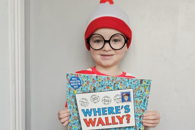 Charlie dressed as Where's Wally.