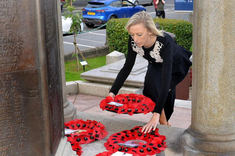 Upper Bann MP, Carla Lockhart lays a wreath during the Somme Commeration Parade on Saturday evening. LM27-231. Photo by Tony Hendron