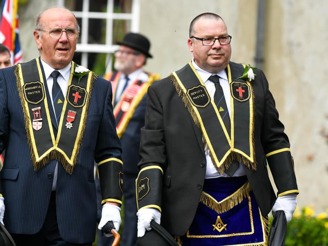 Gathering for the Royal Black Institution demonstration in Scarva.