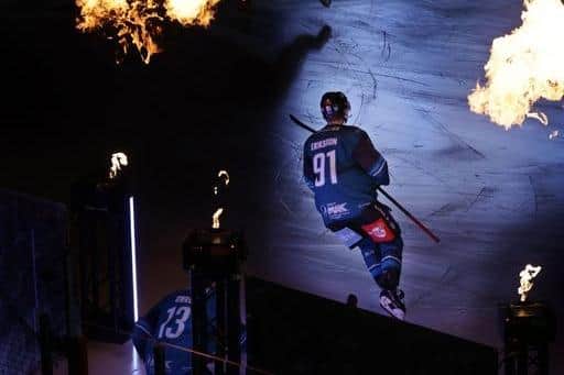 Belfast Giant Henrik Eriksson steps on to the ice against the Guildford Flames in the second leg of the Challenge Cup semi-final at the SSE Arena. Picture: William Cherry/PressEye