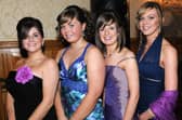 Rebecca Smyth, Hannah Martin, Kathryn Sloan and Lauren Bell line for a photo at the Cookstown High School formal held in the Glenavon House Hotel in 2009.mm5209-148ar.