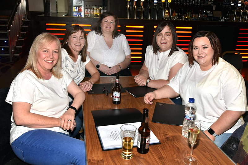 All smiles at the Lismore School reunion event are from left, Joanne McCann, Teresa Martin, Shauna McCausland, Louise Magee and Catherine Shipman. LM06-201.