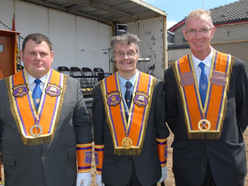 Carrick Deputy District Master William Burns, Carrickfergus District Chaplain Ronald Nelson and Larne District Master Harry Carter pictured in 2012. INLT 29-352-PR