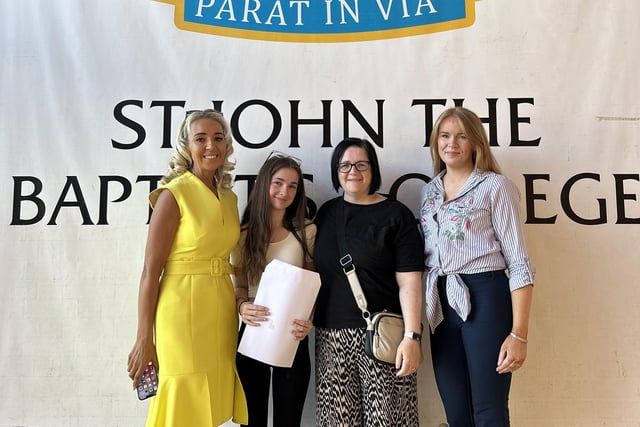 Niamh Larkin another high achiever as she received 5A’s and 4B’s pictured here with St John the Baptist's College Principal Mrs Noella Murray, her mum Lillian and her form teacher Mrs Fiona Rafferty.