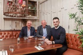Top table…Jeff Tosh (centre) is welcomed to Dormans Hospitality Group by Directors Henry and Ryan McGlone. Jeff Tosh, one of the most well-known figures in the local drinks industry has joined Dormans Hospitality Group as Group Operations Director. Credit: Supplied