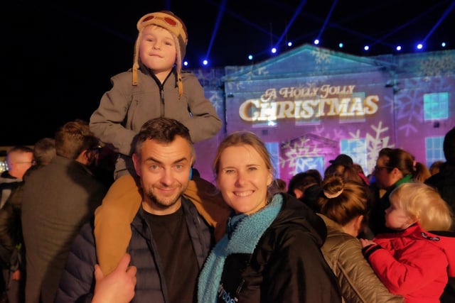 Joanna Mark and Christopher are dazzled by the festive lightshow at Armagh Georgian Festival on Saturday.