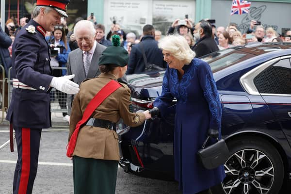 King Charles and Queen Camilla are welcomed to Banbridge.  Picture:  Kelvin Boyes / Press Eye.