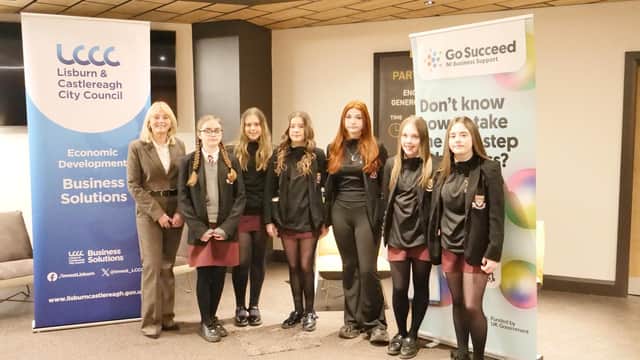 The team from Dundonald High School who took part in the Dragon’s Den style pitching event. Pic credit: LCCC