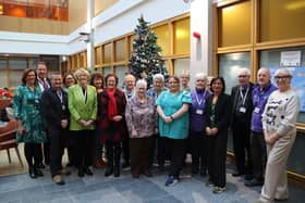 South Eastern Trust Director of Planning, Performance and Informatics, Helen Moore and Chairman Jonathan Patton joins the Trust’s Volunteers Services Team and Volunteers for a festive coffee morning at Lisburn’s Lisburn Primary and Community Care Centre. Pic credit: SEHSCT