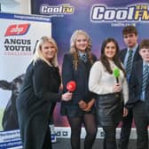 ​Radio presenters Caroline Fleck, Victoria Quinn and Melissa Riddell with pupils, Caitlyn Patterson, James Mennet and Quinn McCracken.