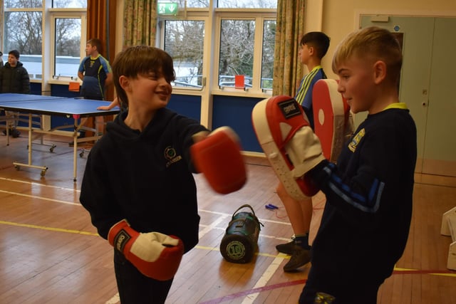 Taking a shot in the PE department during the Open Day at St Conor's College Kilrea site