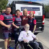 David and Sara Watson and the Adam’s Miles for Leukaemia team completed their 70-mile walk from Newry to Manchester.  Photo: Carla Lockhart MP
